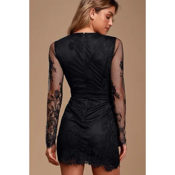 ❤️ Lulus ‘Sophisticated Hour’ Black Lace Bodycon Mini Dress - Picture 2 of 8
